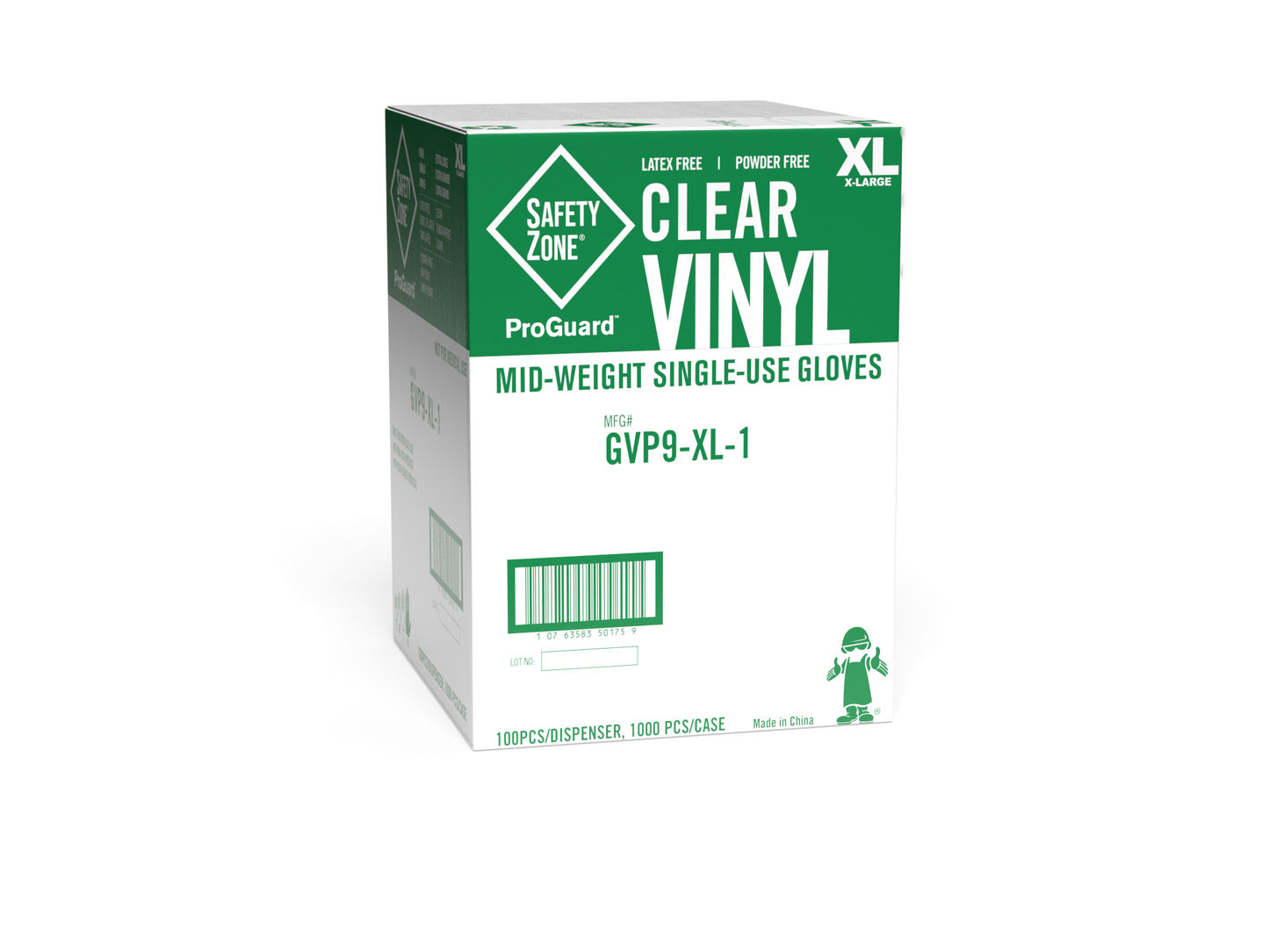 Safety Zone  Powder Free Clear Vinyl Gloves GVP9