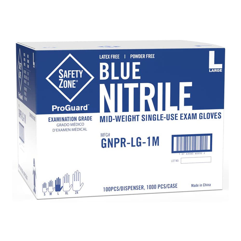 Safety Zone GNPR-1M Powder Free Nitrile Glove, 3.7 mil,  Blue