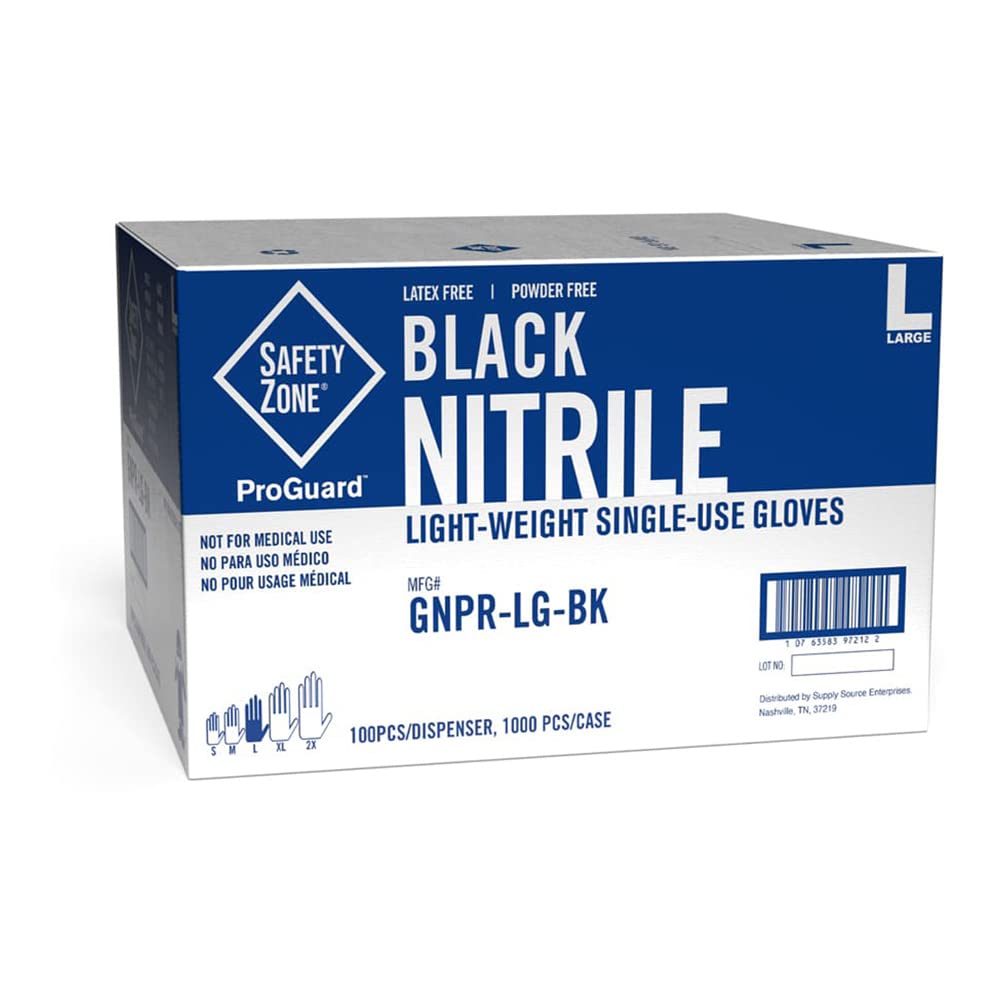 Safety Zone GNPR-BK ProGuard Black Nitrile Gloves - Case of 1000 Gloves