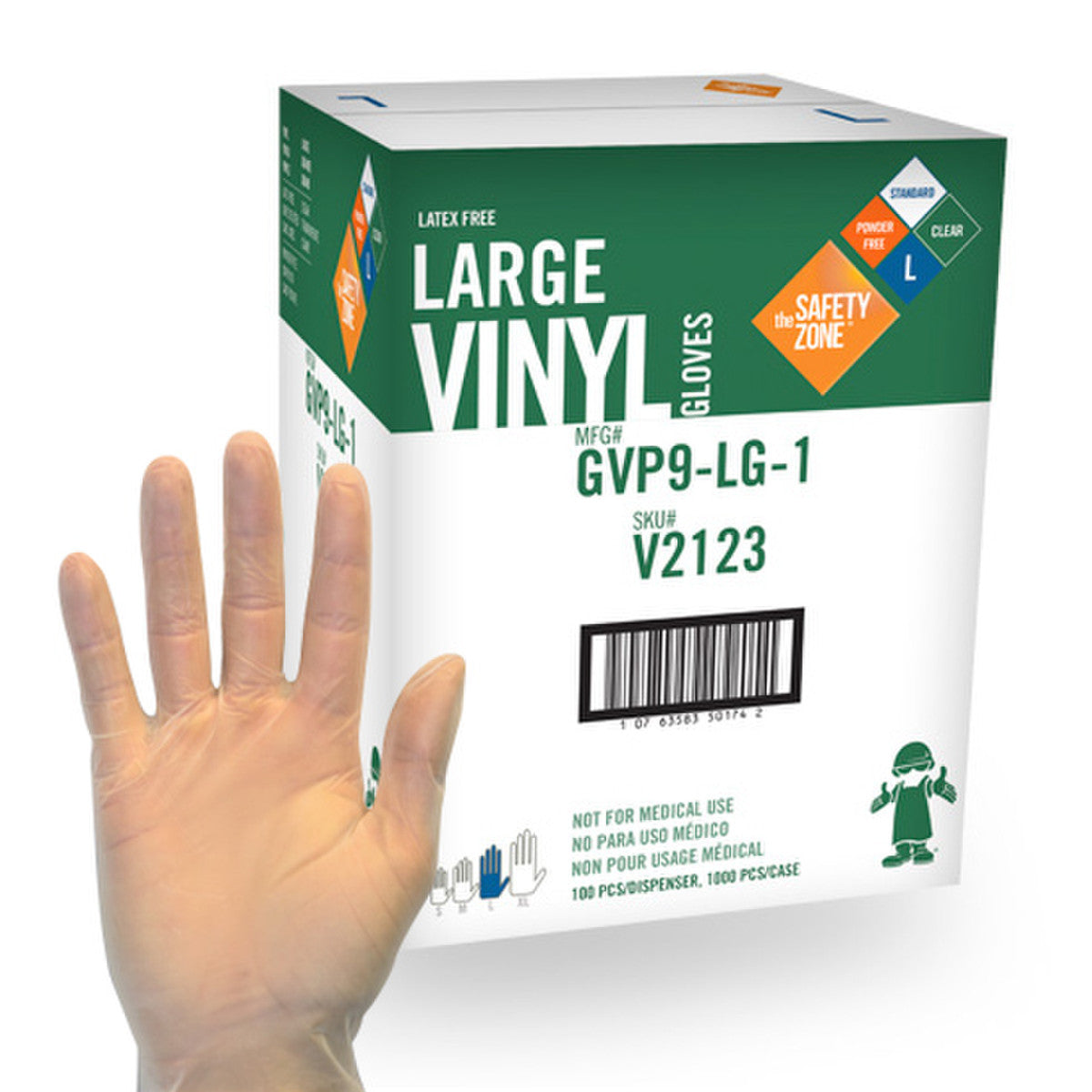 Safety Zone  Powder Free Clear Vinyl Gloves GVP9